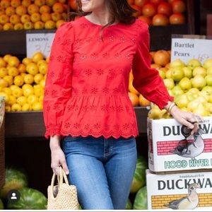 MADEWELL Red Eyelet Keyhole Peplum Top XS